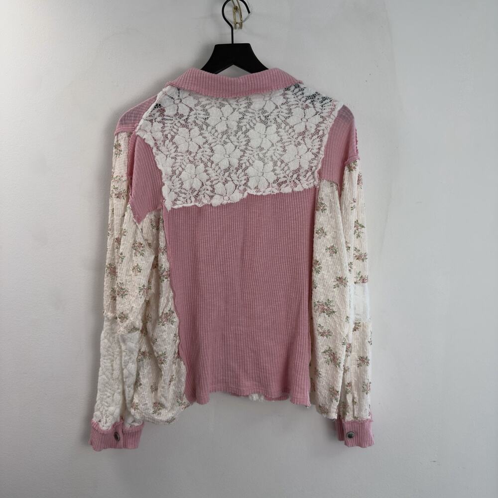 POL Women's Cream Button Down Lace Oversized Floral Shirt Size M - Picture 2 of 6